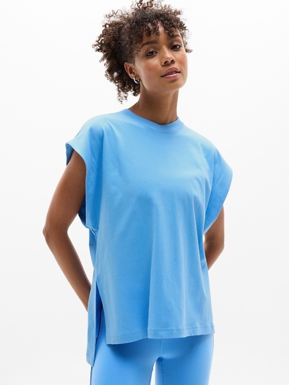 Athleta True Cotton Oversized Muscle Tee Sky Blue